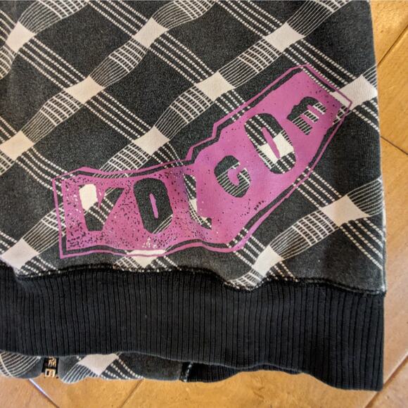 Volcom Womens Gray Black Plaid Flannel Zip Hoodie Hoody Y2K Skater Gear Jacket - Picture 10 of 10